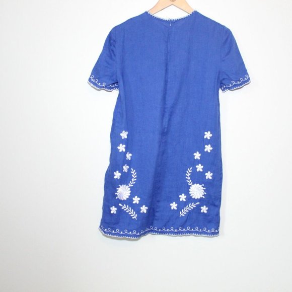 Zara Embroidered Floral Shift Linen Dress Blue White Women's Size Small H12693 - Picture 7 of 11